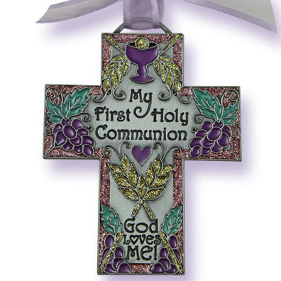 4 1/2" First Communion Message Wall Cross W/Ribbon Boxed