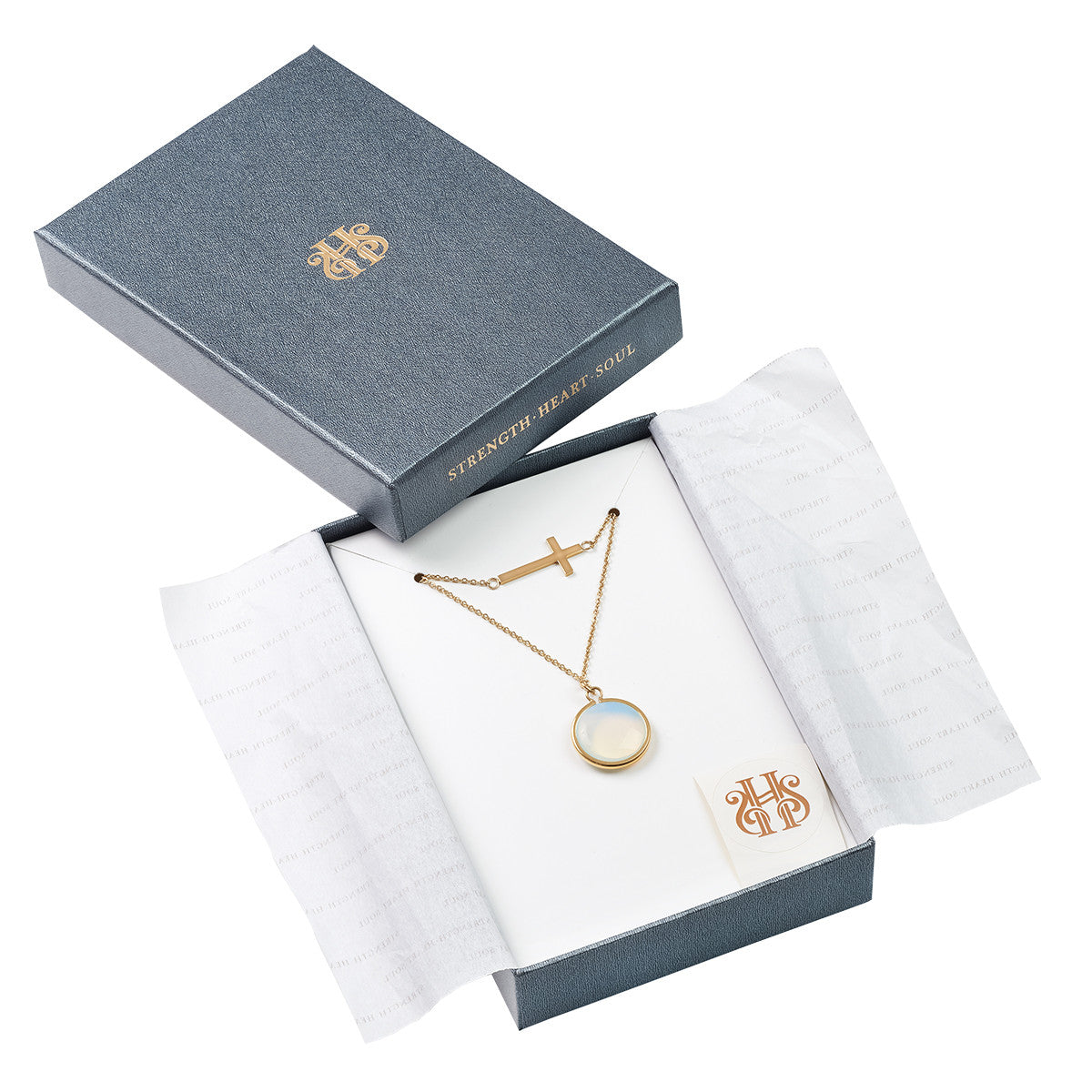 Double Strand Cross And Moonstone Necklace
