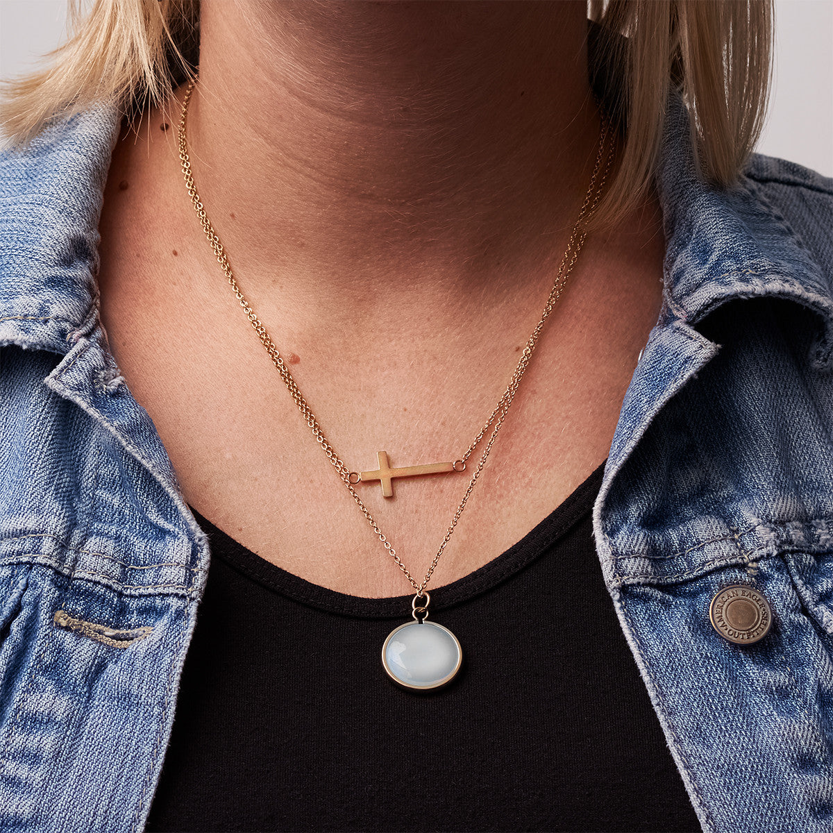 Double Strand Cross And Moonstone Necklace