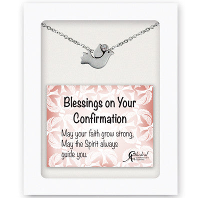 Tiny Confirmation Dove Pendant W/Crystal On 16 In Chain
