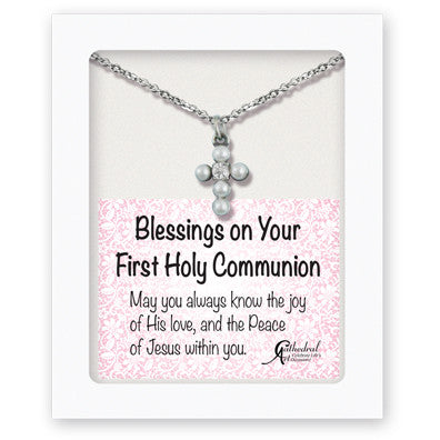 First Communion Pearl Cross Pendant