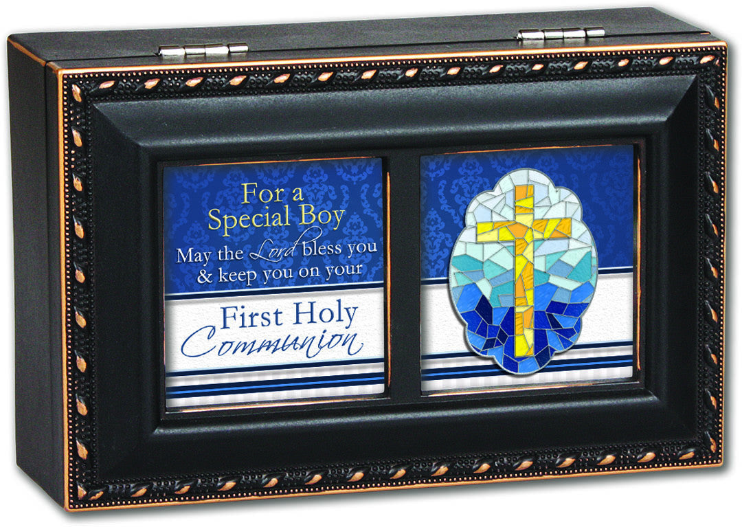 First Communion Black Keepsake Music Box - Boy