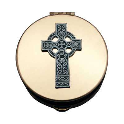 Size 1 Celtic Cross Gold Stamped Pyx W/Pewter Motif