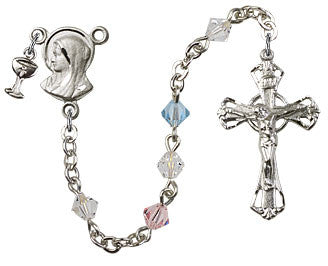 Silver Plate First Communion Rosary with 5mm Multi-Color Beads