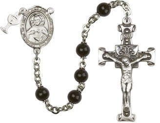 Silver Plate First Communion Rosary with 6mm Black Beads