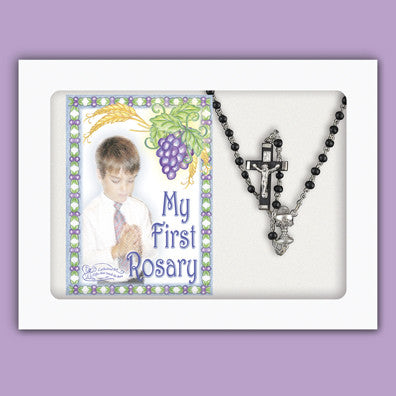 Mi primer rosario pequeño rosario de cuentas negras con tarjeta en caja de regalo