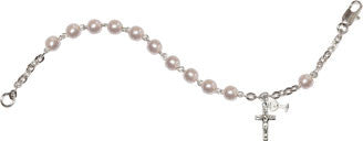 Silver Plated Pearl First Communion Rosary Bracelet