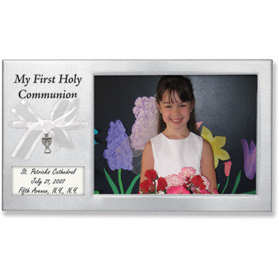 Silver Comm Ribbon Caption Frame W/Chalice Charm Boxed