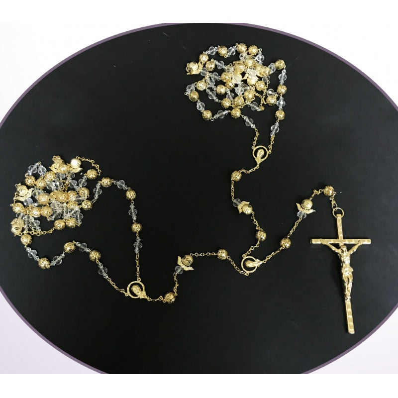 Rosary Lasso Crystal Beads and Gold Angels