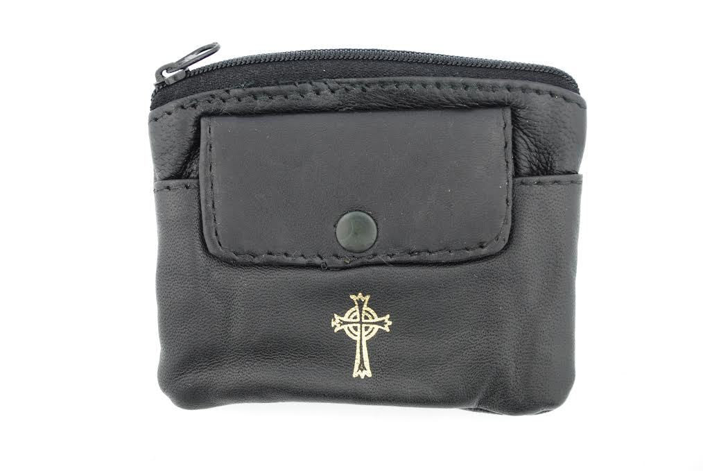 Rosary Case Black Zip/Flap Sheepskin