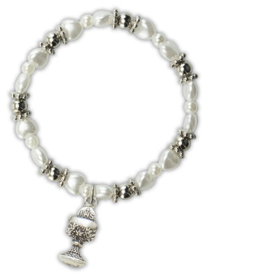 White Heart First Communion Stretch Bracelet