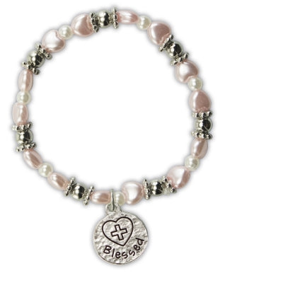 Pink Heart First Communion Stretch Bracelet