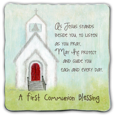 Placa cuadrada de bendición de primera comunión envuelta y en caja