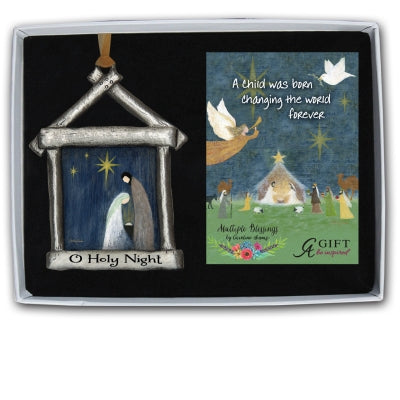 O Holy Night Nativity Ornament with Gold Ribbon Gift Box with Card