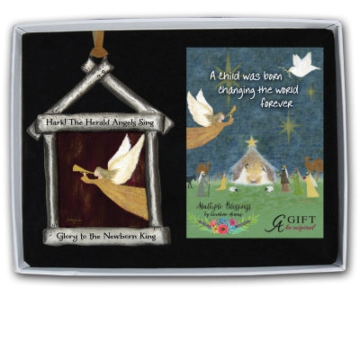 Hark The Herald Angel Nativity Ornament with Gold Ribbon Gift Boxed