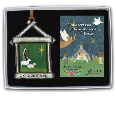 O Come All Ye Faithful Nativity Ornament with Gold Ribbon Gift Boxed