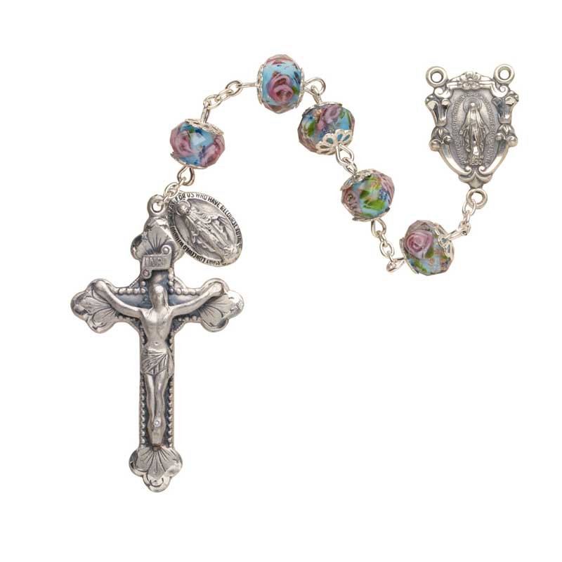Glass Hand-Painted Lock-Link Rosary - Aqua