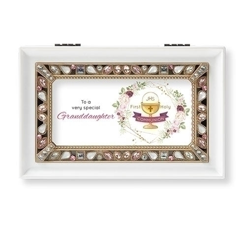 First Communion Granddaughter White Music Keepsake Box