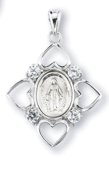 Medalla milagrosa de plata esterlina con circonitas cúbicas de cristal de 1-1/2"