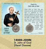 Sanación Santo - Tarjeta de oración de San Juan de Dios con medalla