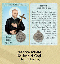 Healing Saint - St John of God Prayer Card with Medal