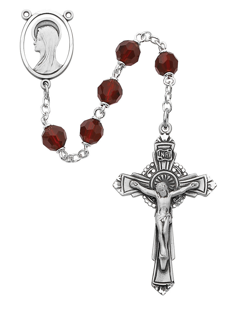 SS 7mm Garnet Tincut Rosary