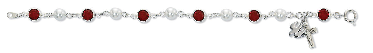 Brazalete Espíritu Santo rojo/perla SS de 7.5 pulgadas