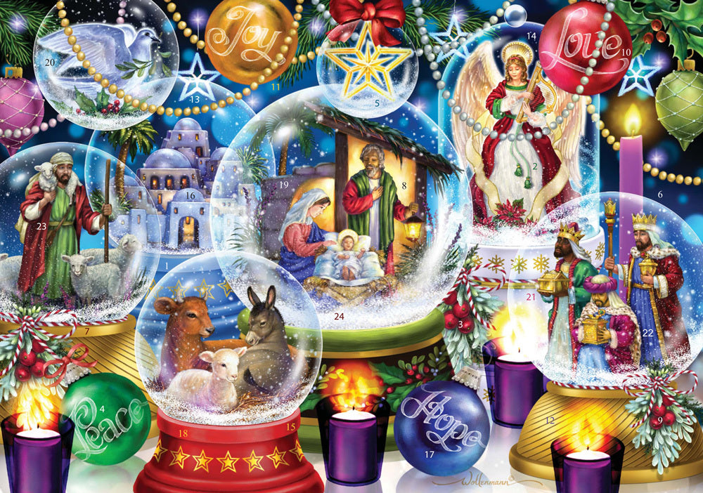 Nativity Snow Globes Advent Calendar (8 1/4"x11 3/4")
