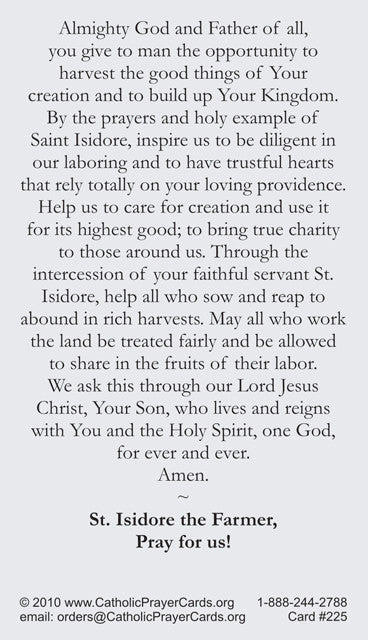 Tarjeta de oración de San Isidoro el Labrador