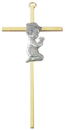 7"  Gold Plated Cross, Pewter Finish Baby Boy