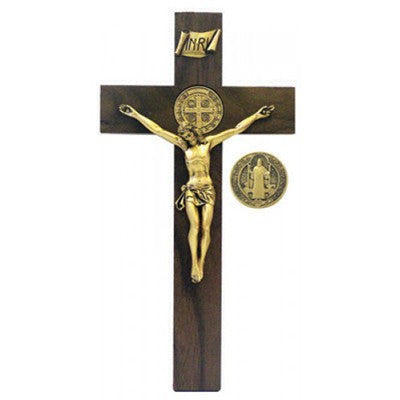 Crucifijo de San Benito de 12" Nogal