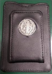 Leather Money Clip with Credit Card Holder and St. Benedict Medal