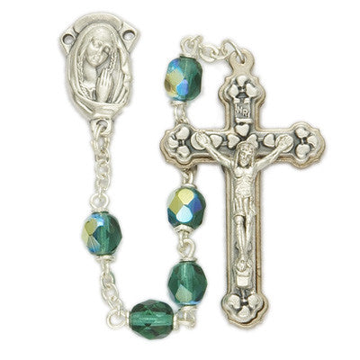6mm Emerald Fire Beads and Madonna Center Rosary