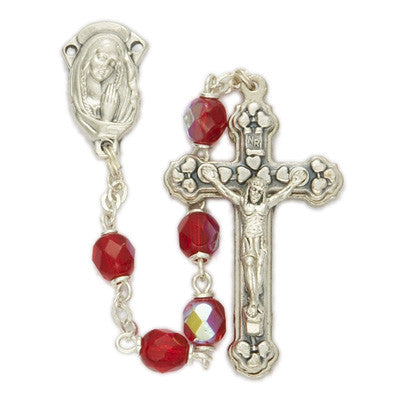 6mm Red Fire Beads and Madonna Center Rosary