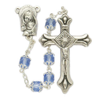 7mm Capped Sapphire Beads and Madonna & Baby Center Rosary